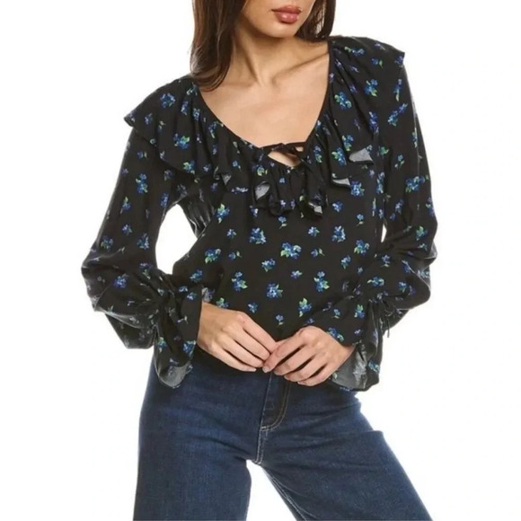 WeWoreWhat Tops - New WeWoreWhat Ruffle Blouse Black Multicolor floral Small